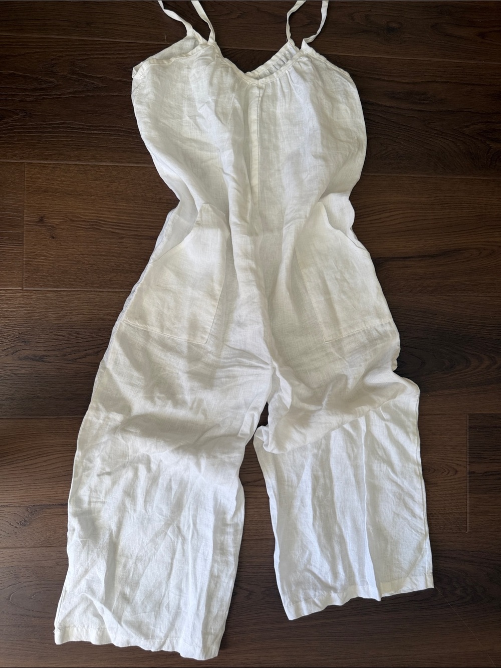White Linen Wide-Leg Jumpsuit - Sleeveless